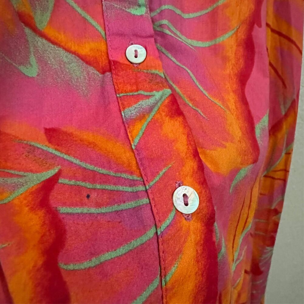 ANTHROPOLOGIE FARM RIO Bright Forest Midi Dress Pink Orange Puff Sleeve - Picture 8 of 16